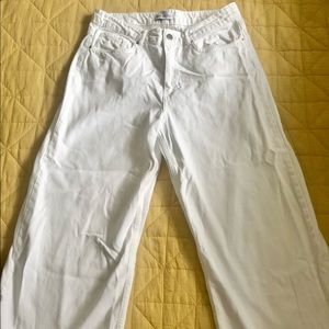 White wide leg high waist denim - cropped leg